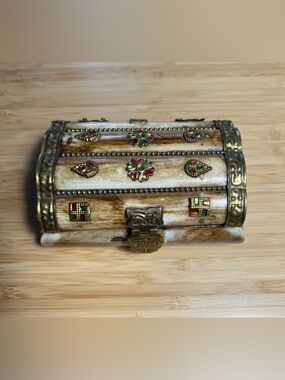 Vintage Camel Bone & Brass Jewelry Box – Handcrafted Decorative Trinket Chest